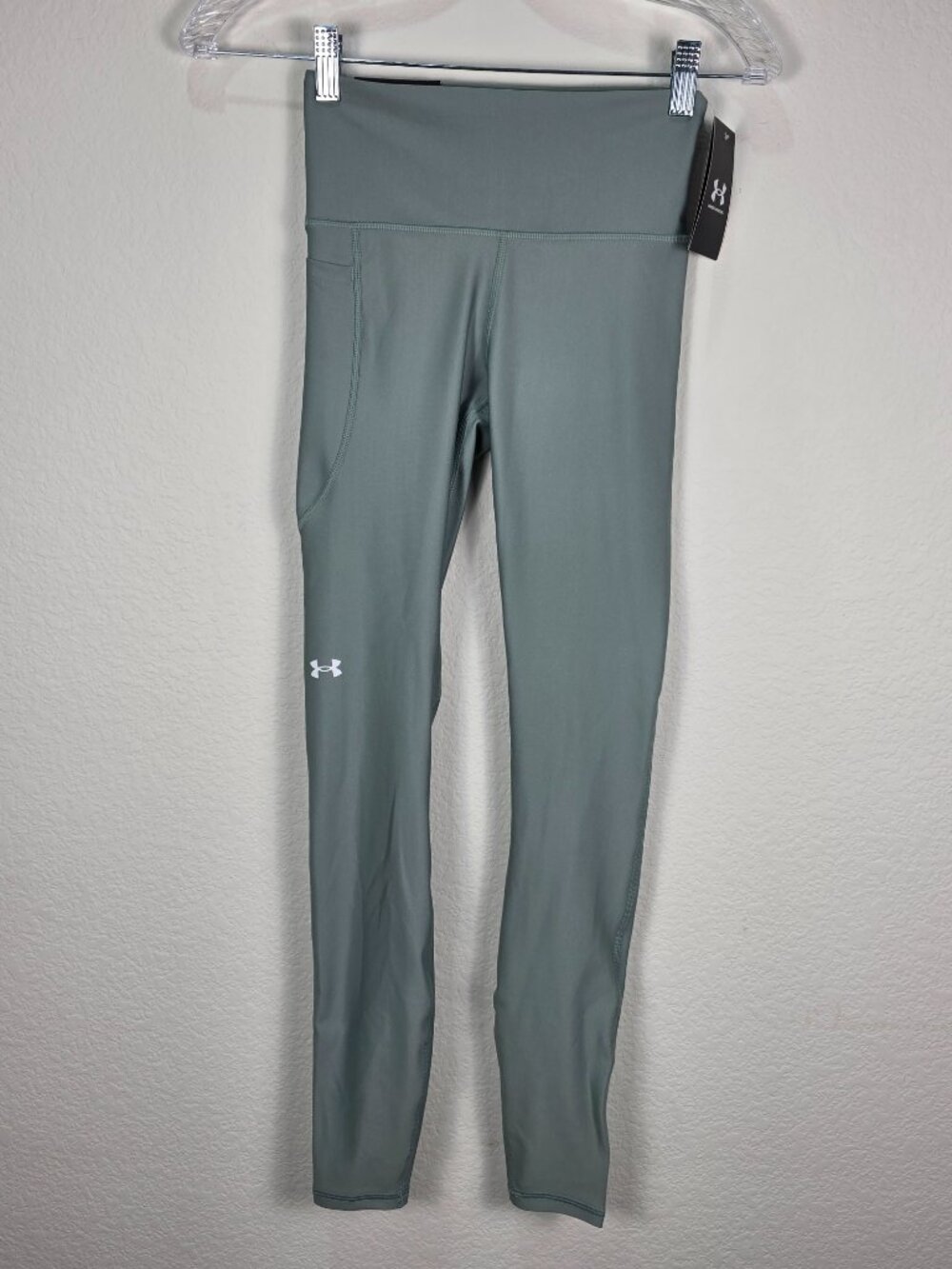 NWT Under Armour Gray Motion Tech HiRise Compression Leggings Pockets XS